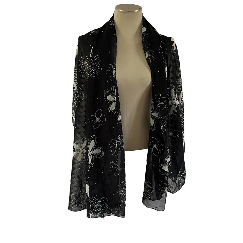Black Floral Whimsigoth Scarf Coverup Large